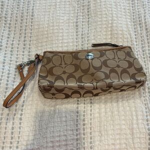 Coach Tan and Brown Signature Wristlet